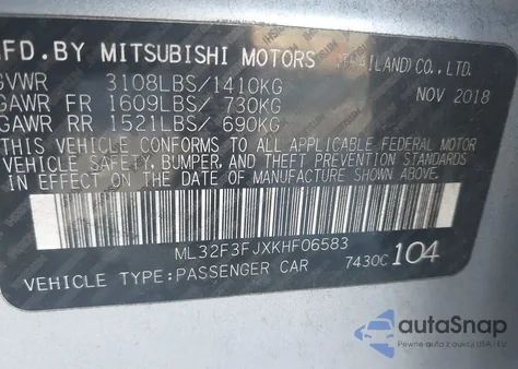 2019 Mitsubishi Mirage G4 Es из США, поврежденный, VIN ML32F3FJXKHF06583